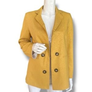 Halston Heritage Mustard Yellow Open Front Linen Blend Blazer. Women’s Size S